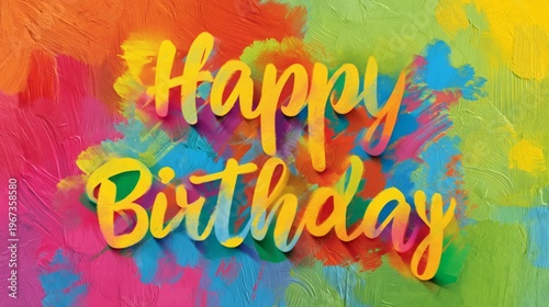 Colorful Birthday Greeting With Bright Circles and Happy Message on a Blue Ba...