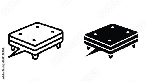 Technical mounting blocks with holes and adjustable feet shown in two color variations
