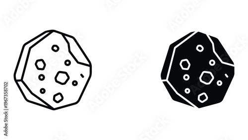 Contrasting depictions of celestial bodies with craters and polygonal outlines