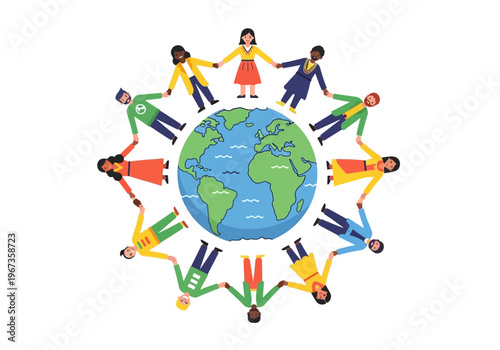 Diverse People Holding Hands Around Globe.