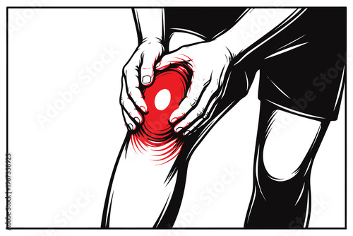 An illustration of someone holding their knee in pain and discomfort Vector
