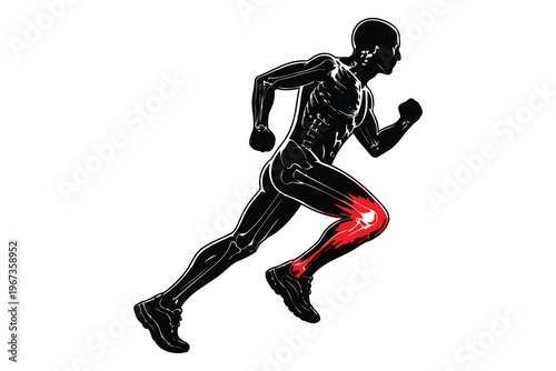 Runner experiencing knee and ankle pain during a sprint. Vector