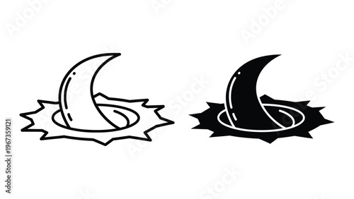 Contrasting crescent moon symbols with starburst accents in black and white variants