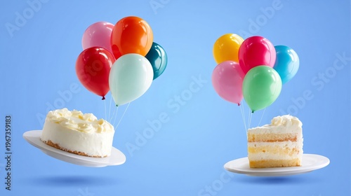 Celebration Scene With a Cake and Balloons in a Simple Setting