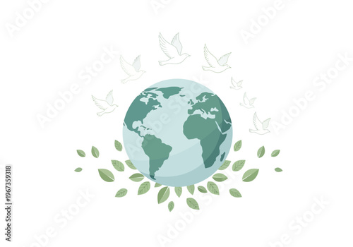 Green Earth Globe With Leaves.