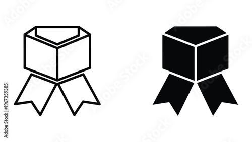 Contrast between outline and solid 3d cube icons with ribbon bases