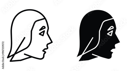 Contrasting silhouettes of a profile with a symbolic mark on the forehead