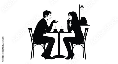 A couple enjoys a conversation over coffee at an outdoor cafe rendered as a striking silhouette high quality professional detailed modern
