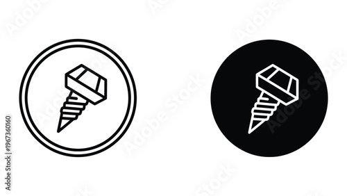 Contrasting screw icons on different circular backgrounds for visual comparison
