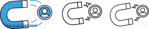 Magnet Pulling User Icon Vector Illustrating Customer Attraction Lead Generation Inbound Marketing Retention Strategies and Audience Engagement Concepts for Business Growth