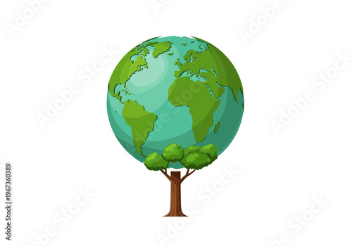 Earth Globe on Tree Trunk.