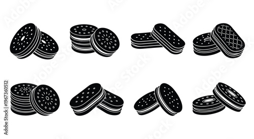 Various chocolate biscuits arranged in a minimalist composition silhouette