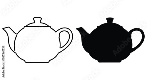 Two teapots one white outline and one dark a stark silhouette