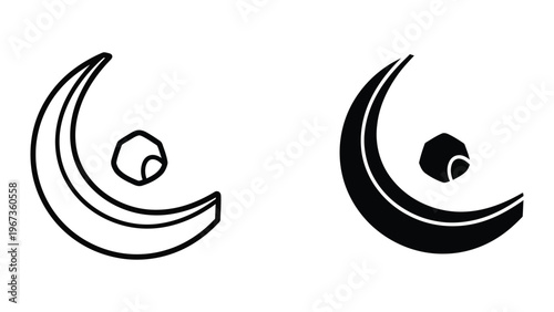 Contrasting crescent moon phases with spiral details in black and white illustration
