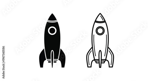 Two rocket ship icons one dark and one light silhouette