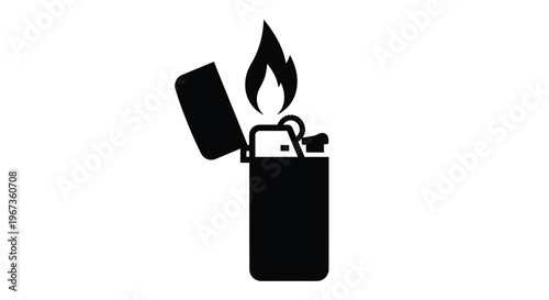 Open lighter with a flame simple black graphic silhouette
