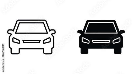 Comparison of a hatchback car and a sedan car front views in silhouette style