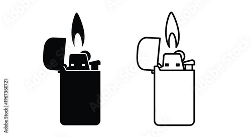 Two black and white depictions of an open lighter silhouette