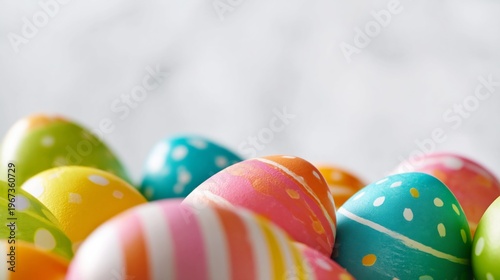 Colorful Eggs Arranged for an Easter Celebration on a Light Background