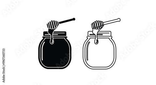 Honey dripping from a jar shown in contrasting styles silhouette