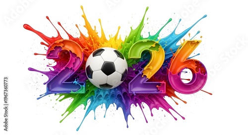 vibrant soccer ball exploding with colorful paint splatter for sports energy concept
