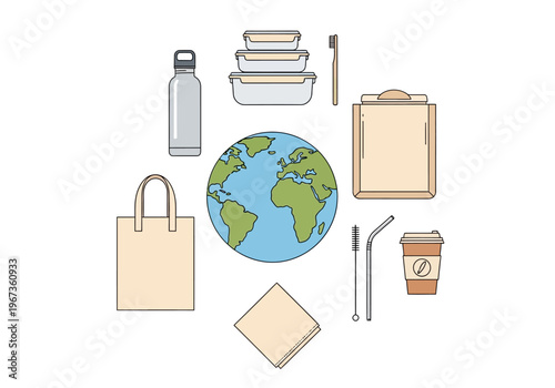 Earth surrounded by eco friendly items.