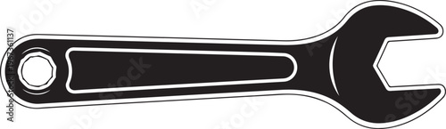 Black adjustable wrench with white outline tool