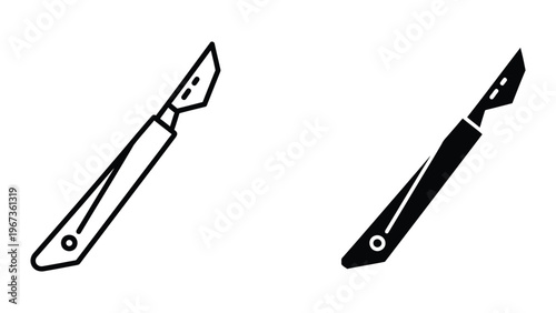 Two different types of utility pocket knives shown in black and white line art