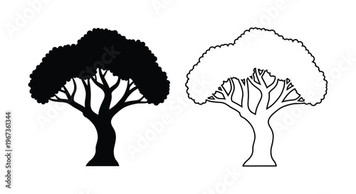 Two tree illustrations one black and one white showcasing a strong silhouette