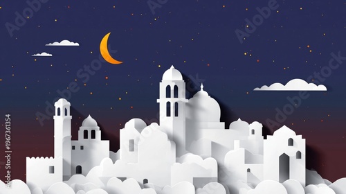 Mosque Silhouette Design With Clouds in a Colorful Sky During Sunset