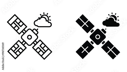Satellite icons depicting different weather conditions in orbit above the clouds