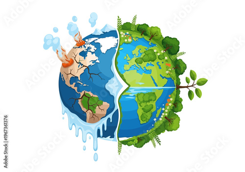 Earth Divided into Two Halves.