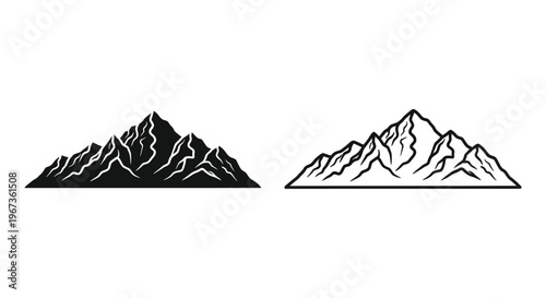 Mountain range depictions in contrasting styles a striking silhouette