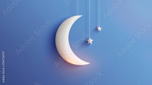 Golden Crescent Moon and Stars in Night Sky With Gradient Background