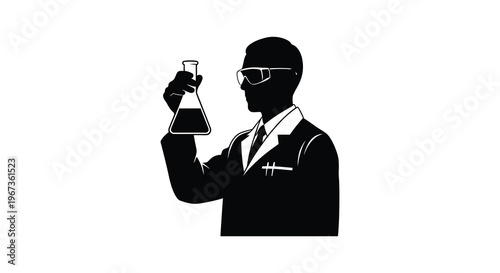 A scientist in a lab coat carefully examines a liquid within a flask presented as a striking silhouette high quality professional