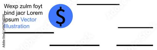 Financial planning, marketing design, investment strategy, currency value, economics, cash flow management. Blue dollar symbol with black horizontal lines. Finance and investment strategy concept