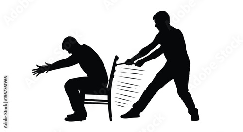 Two men in a tense moment with a chair dramatic silhouette