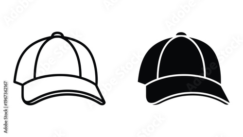 Black and white baseball caps with different shading styles shown side by side