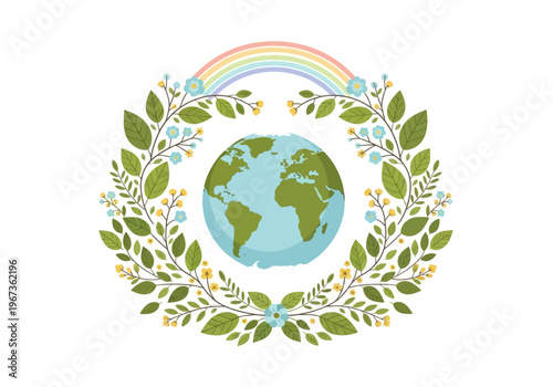 Earth Globe Surrounded by Leaves.