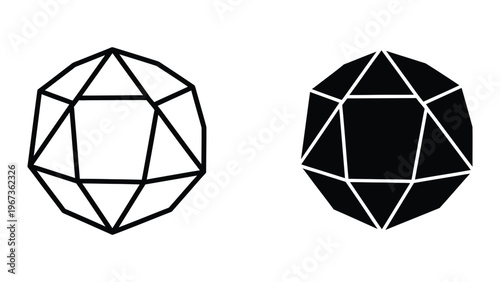 Dual geometric representations of a rhombic dodecahedron and its dual form.