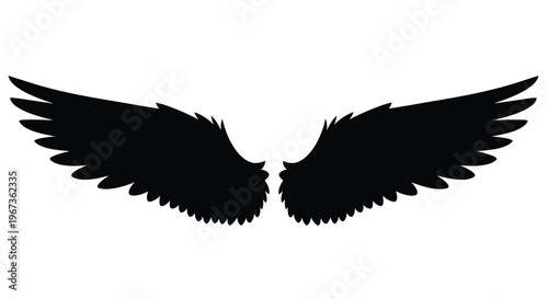 Dramatic black wings spread upwards a striking visual silhouette