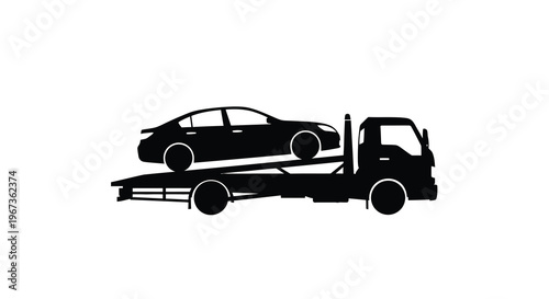A black silhouette of a car being towed by a truck silhouette