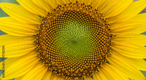 Vibrant sunflower close up with bright yellow petals and detailed center