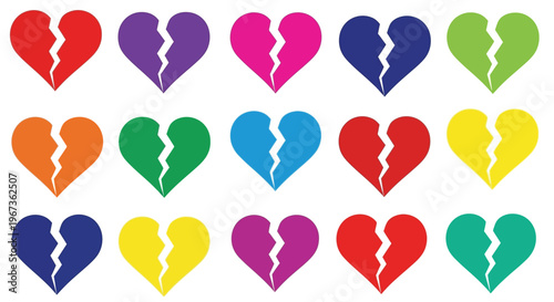 Broken hearts in vibrant colors a striking visual silhouette