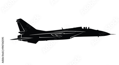A sleek fighter jet in flight depicted as a striking silhouette