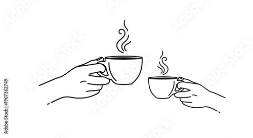 Two hands holding steaming coffee cups a minimalist silhouette