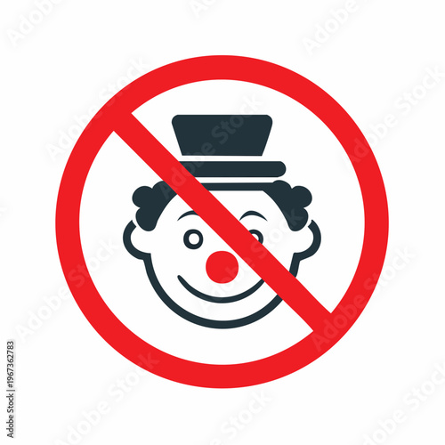 Prohibited Clown Symbol A No Entry Sign Indicating the Exclusion of Clowns, Featuring a Red Circle with a Diagonal Line. This Graphic Represents a Ban or Restriction