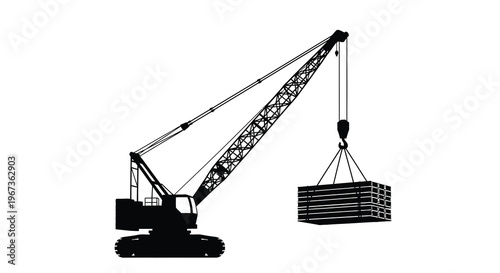 Black silhouette of a construction crane lifting a heavy load silhouette