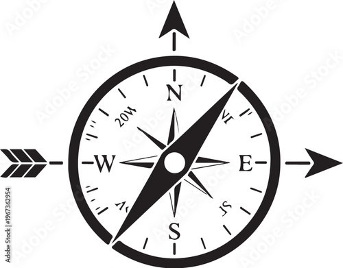 Black and white compass with directional arrows navigation