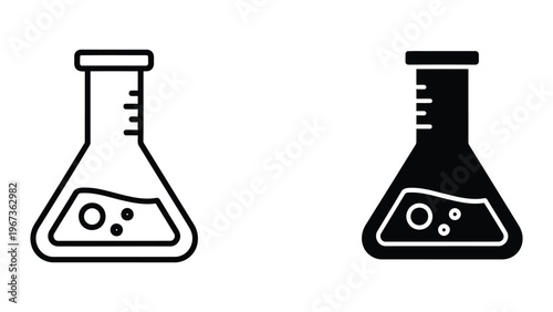 Comparison of outlined and filled laboratory erlenmeyer flasks with liquids